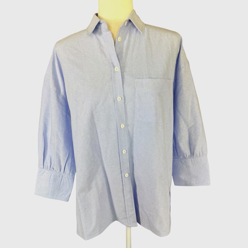 Pomander Place Womens Blue Oxford Adair Boyfriend Shirt XS Career Preppy Prep